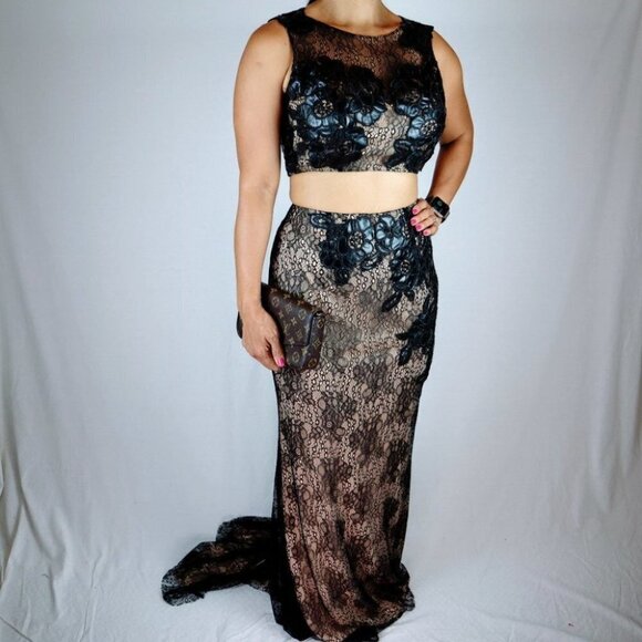 NWT Terani Couture Black Nude Two Piece Gown $448 - Picture 12 of 14